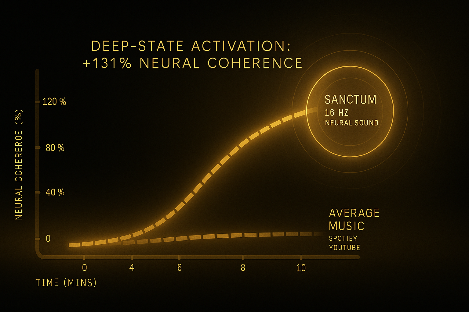 +131% neural coherence chart with Sanctum 16 Hz